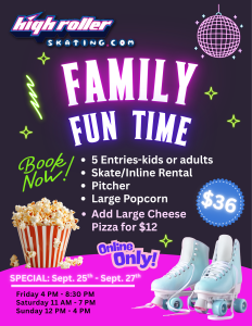 SPECIAL OFFER: $36 Snack Pack, Click to Book* @ High Roller Skating Center of La Crosse